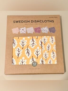 Swedish Dishcloths - Yellow Leaf Print (12 Pack)